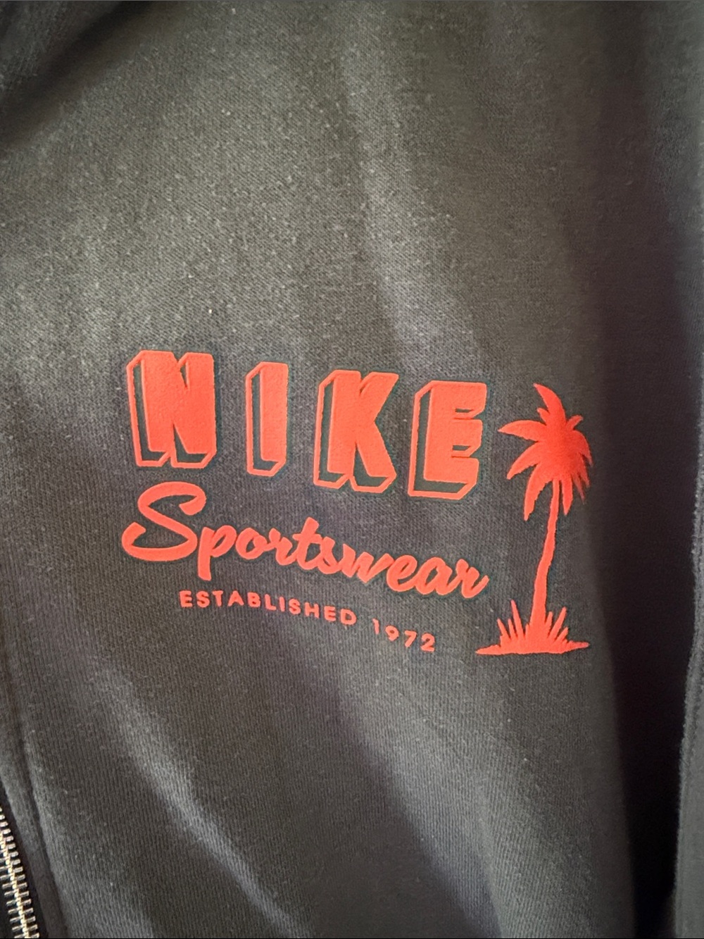 Nike Black Zip Up Hoodie with Tropical Palm and Floral Print. Size Large. - Picture 3 of 11